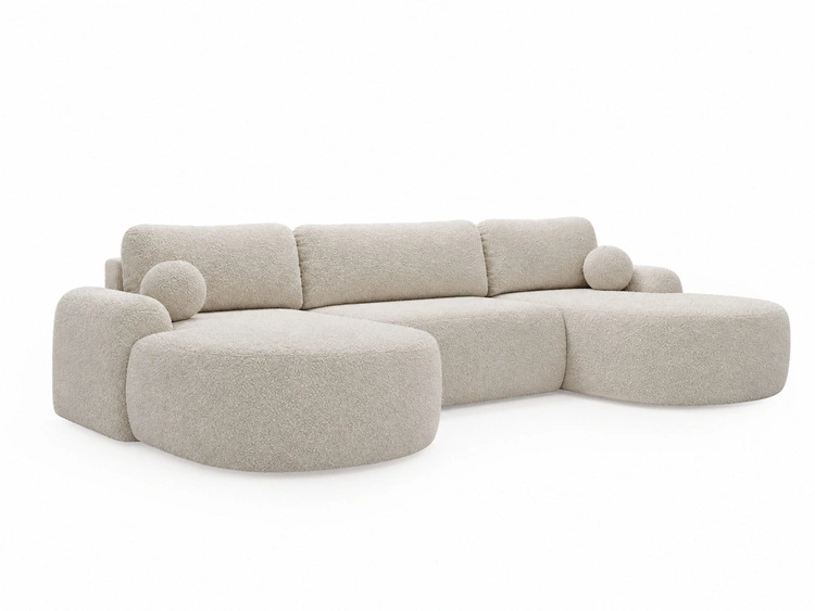 Wohnlandschaft mit Schlaffunktion und Bettkasten Aurio Creme