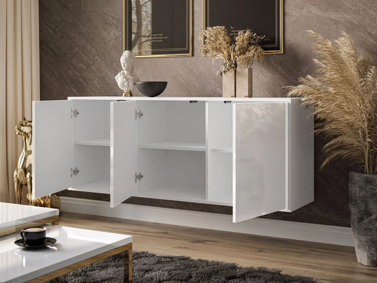 Dreitürige Kommode 154 cm im Glamour-Stil auf weißem Sockel Vivance Weiß Hochglanz