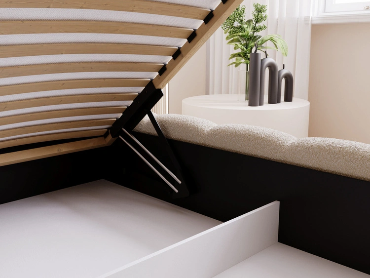 Polsterbett mit Bettkasten und Lattenrost 140x200 Cloud Low Bouclé-Stoff Dunkelbeige