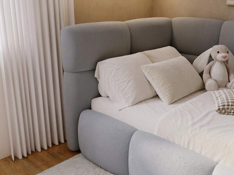 Gepolstertes Jugend-Einzelbett mit Bettkasten und Holzrost 90x200 Modo One Rechts Grau
