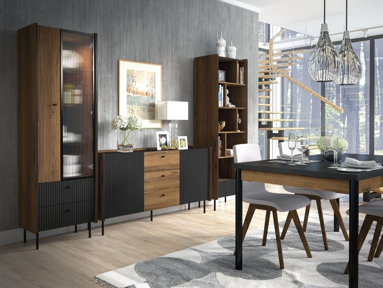 Kommode mit Türen und Schubladen 150 cm Pascale Nussbaum Warmia, Schwarz