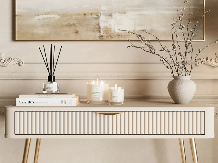 Schminktisch mit Goldenen Metallbeinen Latina Beige