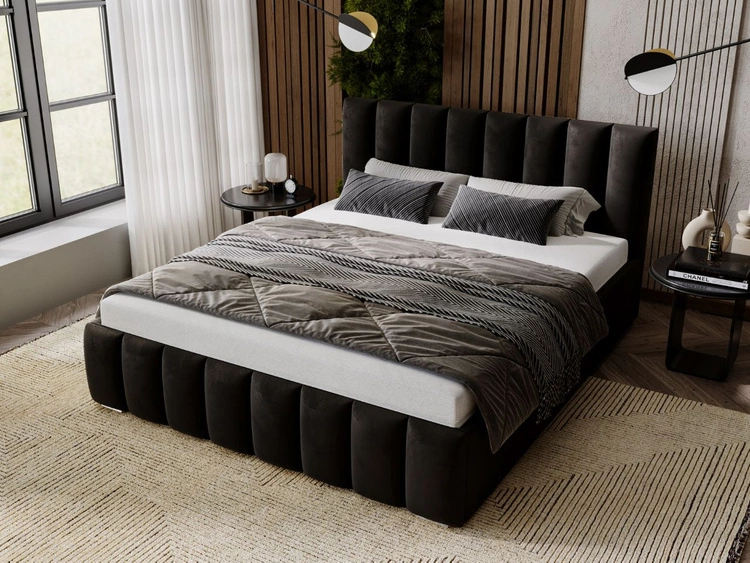 Polsterbett mit Bettkasten und Lattenrost 200x200 Neos Schwarz