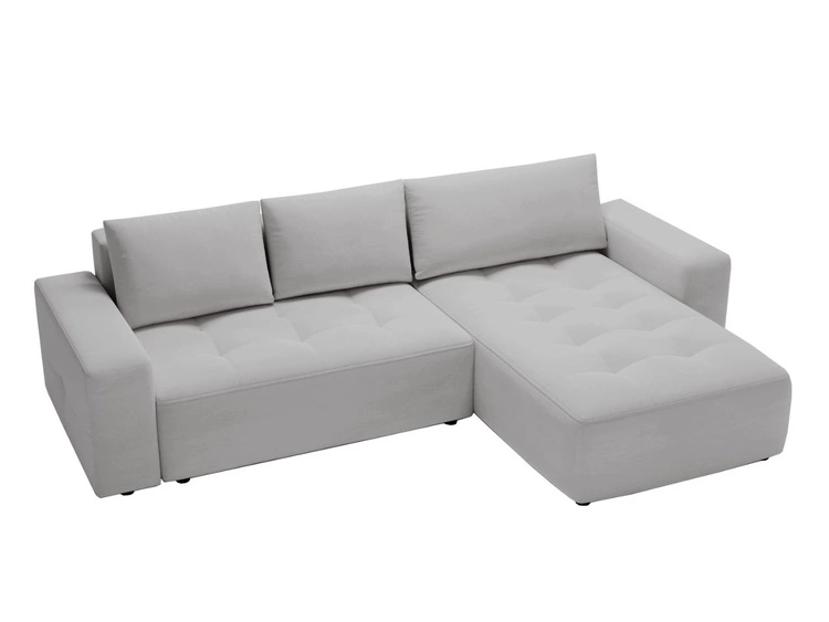Ecksofa L-Form Rechts mit Schlaffunktion und Bettkasten Portland Hellgrau