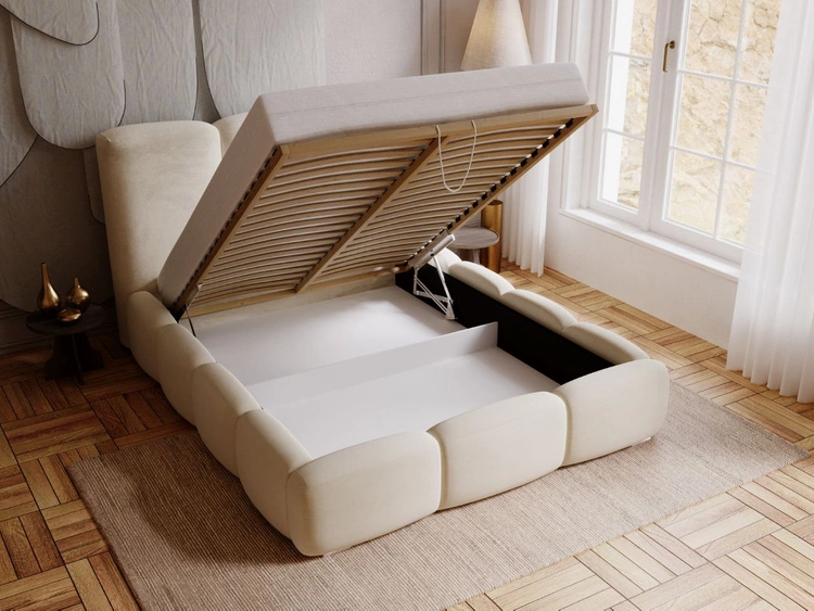 Polsterbett mit Bettkasten und Lattenrost 160x200 Bubble Beige