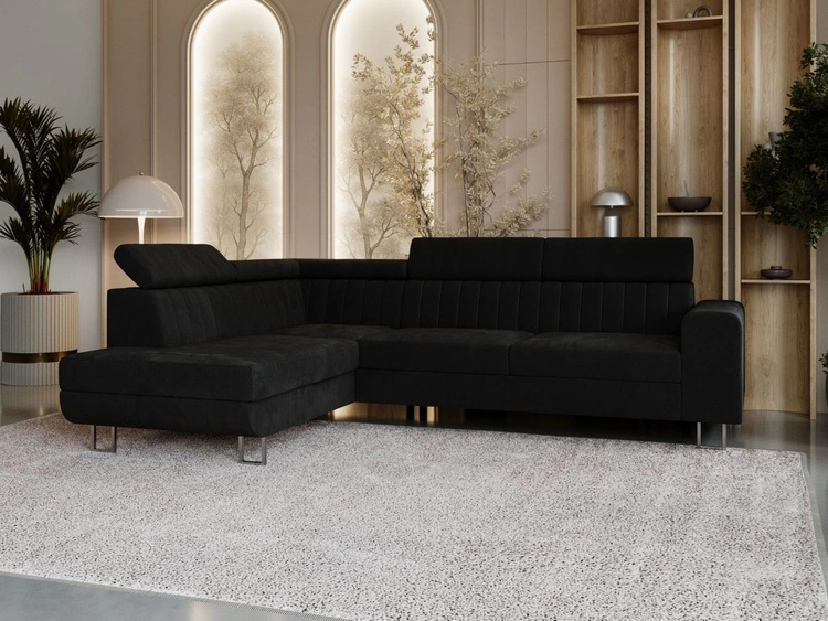 Ecksofa mit Schlaffunktion und Bettkasten Berona links Schwarz