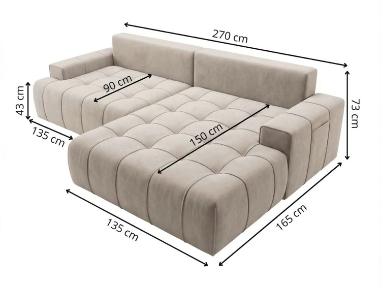 Ecksofa L-Form mit Schlaffunktion und Bettkasten Tulio Rechts Beige