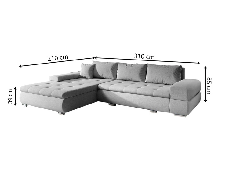 Ecksofa L-Form mit Schlaffunktion und Bettkasten Sonia Grau