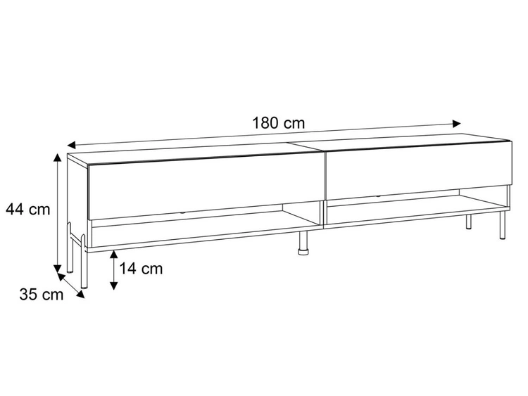 TV-Schrank 180 cm mit LED-Beleuchtung und schwarzen Beinen Aurelie Artisan Eiche