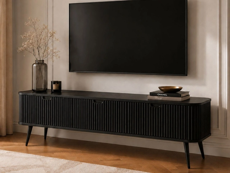 TV-Lowboard mit Türen Viva Schwarz auf Schwarzen Beinen