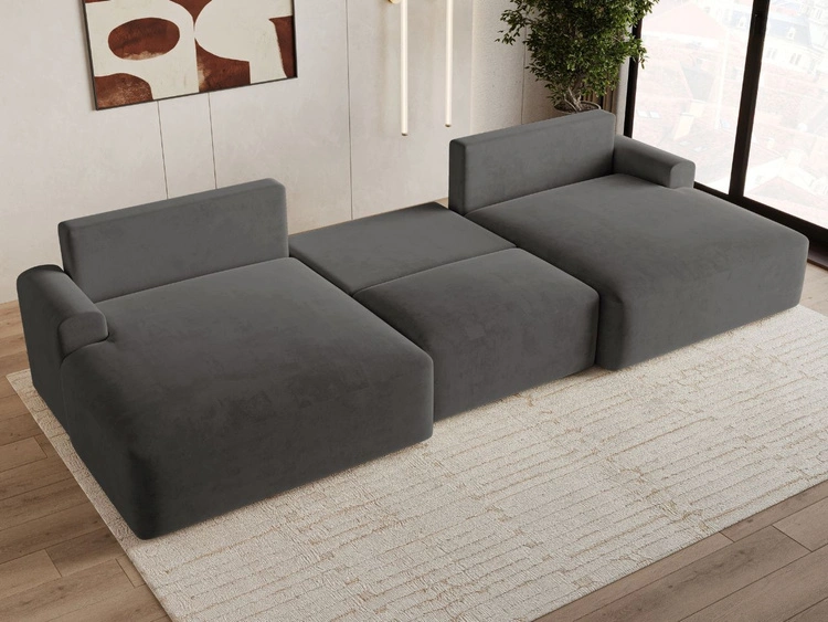 Wohnlandschaft mit Schlaffunktion und Bettkasten Serene Dunkelgrau