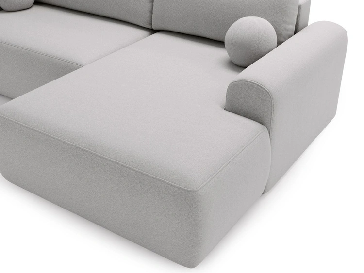 Ecksofa L-Form mit Schlaffunktion und Bettkasten Savana Rechts Bouclé-Stoff Grau