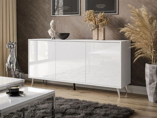 Dreitürige Kommode 154 cm Glamour-Stil auf silberfarbenen Metallbeinen Vivance Weißglanz