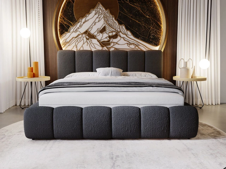 Polsterbett mit Bettkasten und Lattenrost 180x200 Cloud Bouclé-Stoff Schwarz