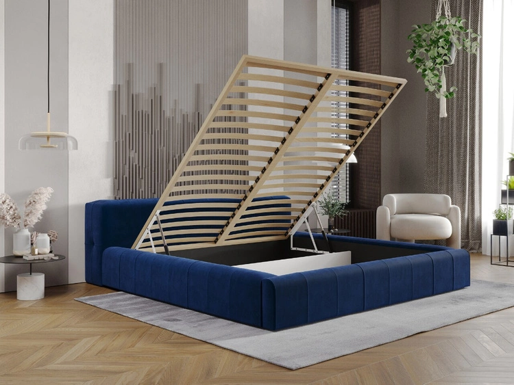 Polsterbett mit Bettkasten und Lattenrost 160x200 Lipari Blau