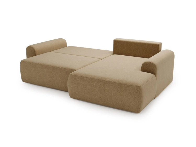 Ecksofa L-Form mit Schlaffunktion und Bettkasten Savana Rechts Bouclé-Stoff Hellbraun
