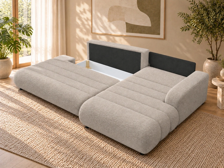 Ecksofa L-Form mit Schlaffunktion und Bettkasten Lisso Rechts Cremefarben