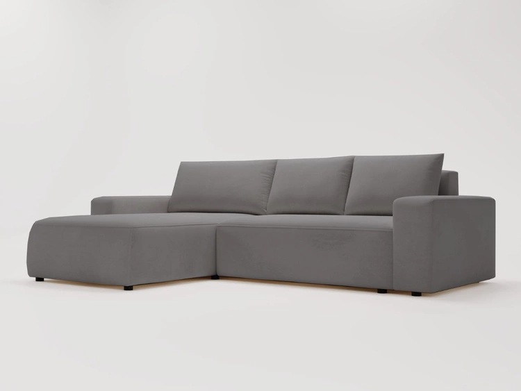Ecksofa L-Form Links mit Schlaffunktion und Bettkasten Tazones Dunkelgrau