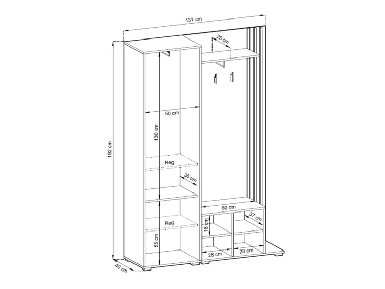 Garderobe mit Spiegel und Kleiderhaken Weiß, Artisan Eiche