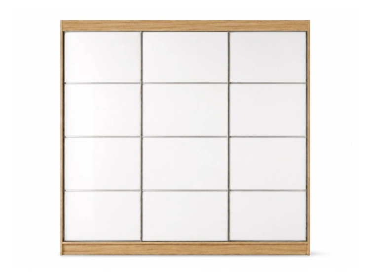 Schiebetürenschrank mit Sprossen 250 cm mit LED-Beleuchtung Ponti Eiche Sonoma, Weiß
