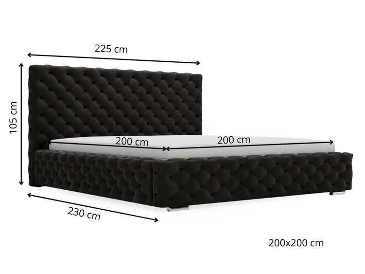 Polsterbett mit Bettkasten und Lattenrost 200x200 Astra Schwarz