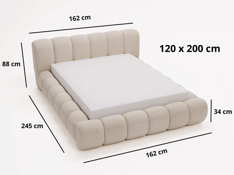 Polsterbett mit Bettkasten und Lattenrost 120x200 Doria Creme
