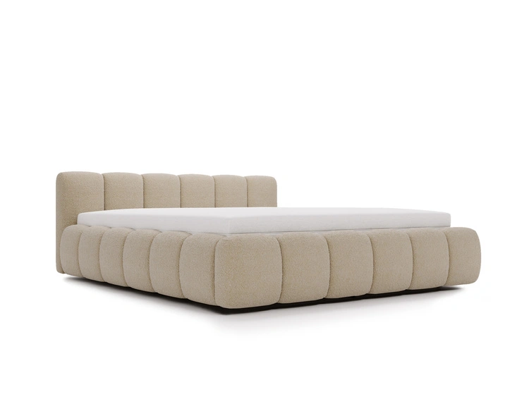 Polsterbett mit Bettkasten und Lattenrost 160x200 Cloud Low Bouclé-Stoff Dunkelbeige