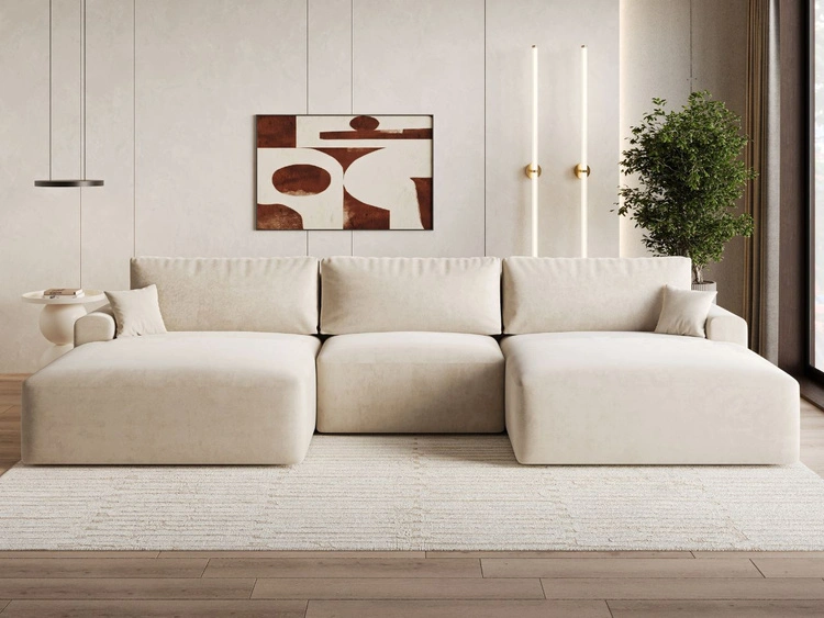 Wohnlandschaft mit Schlaffunktion und Bettkasten Serene Beige