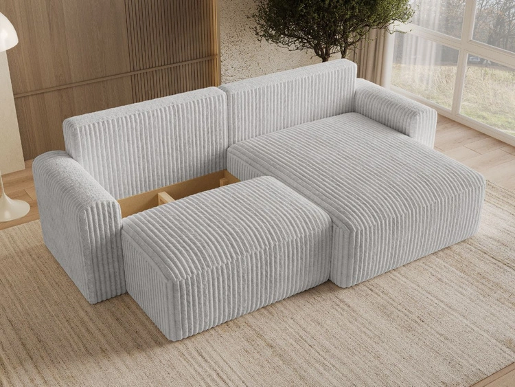 Ecksofa L-Form mit Schlaffunktion und Bettkasten Aurora Grau