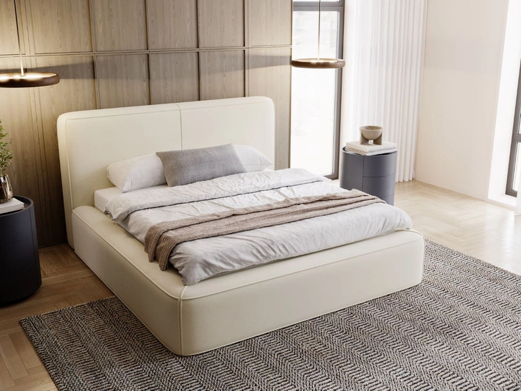 Polsterbett mit Bettkasten und Lattenrost 200x200 Amaro Beige