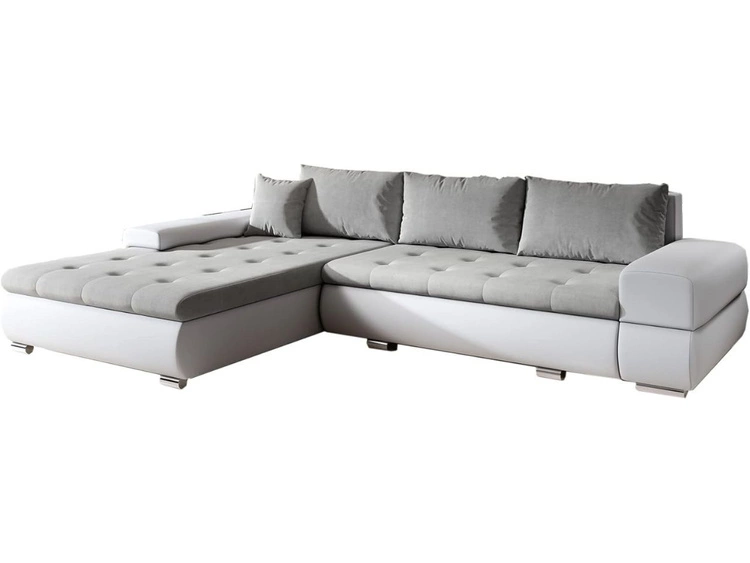 Ecksofa L-Form mit Schlaffunktion und Bettkasten Sonia Grau, Weiß