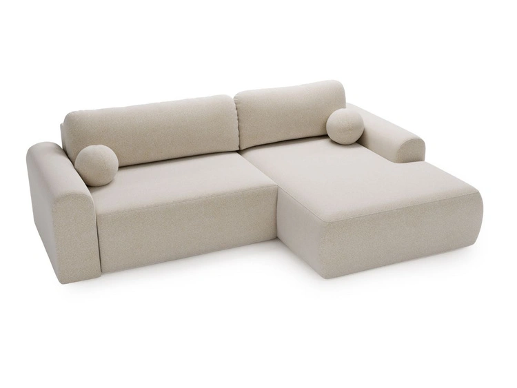 Ecksofa L-Form mit Schlaffunktion und Bettkasten Savana Rechts Bouclé-Stoff Creme