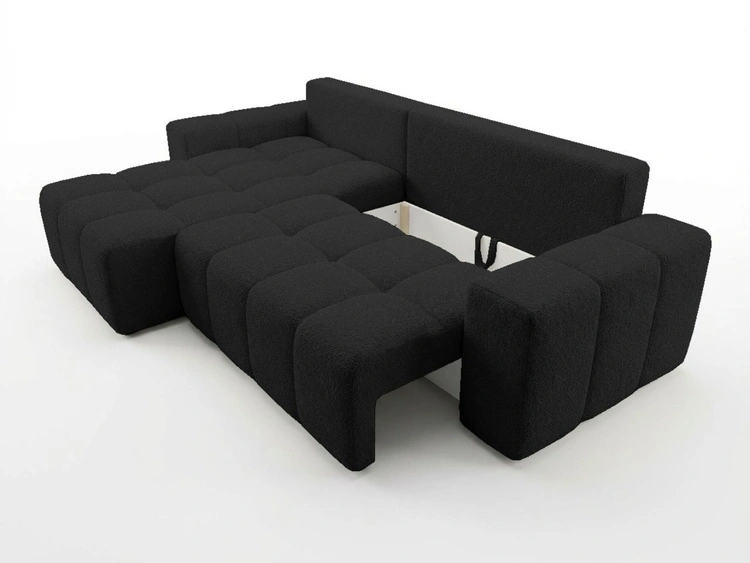 Ecksofa L-Form mit Schlaffunktion und Bettkasten Bresso Schwarz