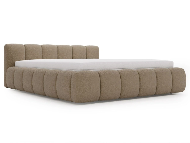 Polsterbett ohne Bettkasten mit Lattenrost 200x200 Cloud Low aus Bouclé-Stoff Braun