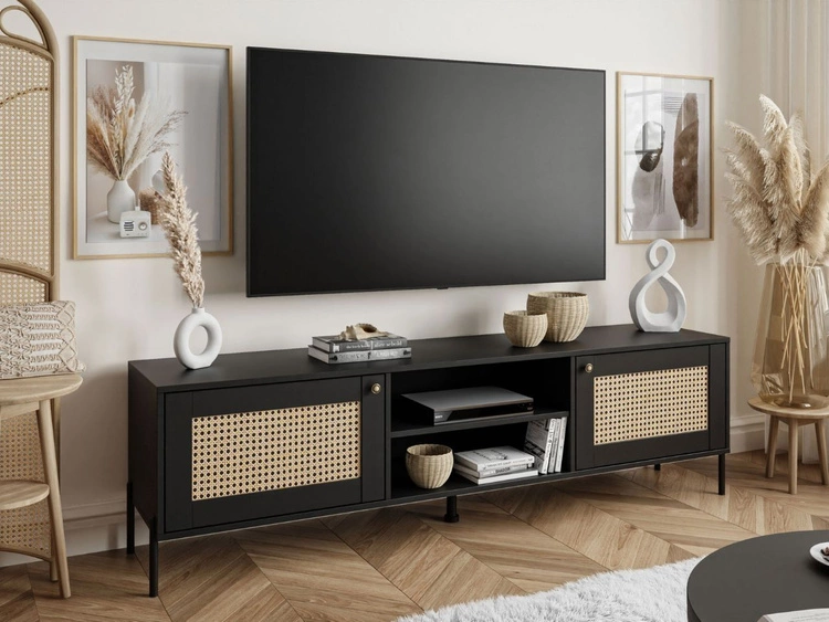 TV-Lowboard Boho mit zwei Türen auf Metallfüßen Bellance schwarz