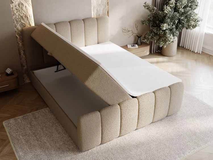 Boxspringbett mit Bettkasten 140x200 Bouclé-Stoff Cloud Braun
