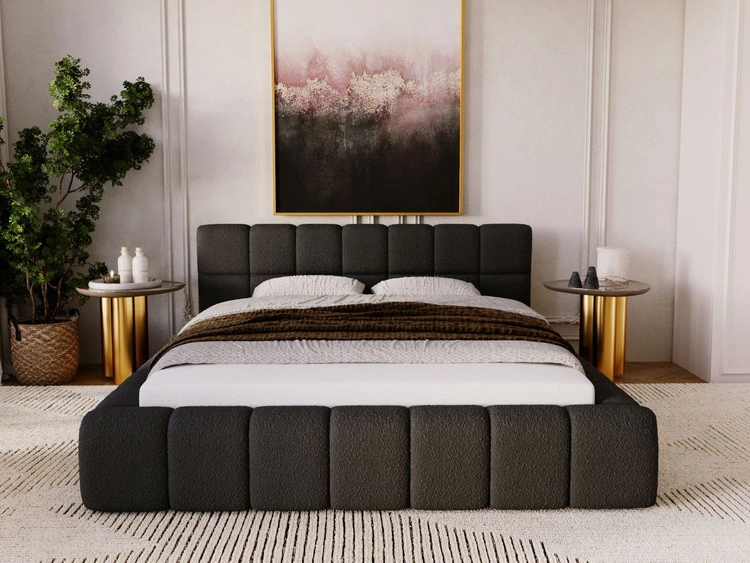 Polsterbett mit Bettkasten und Lattenrost 140x200 Alicante Boucle Schwarz