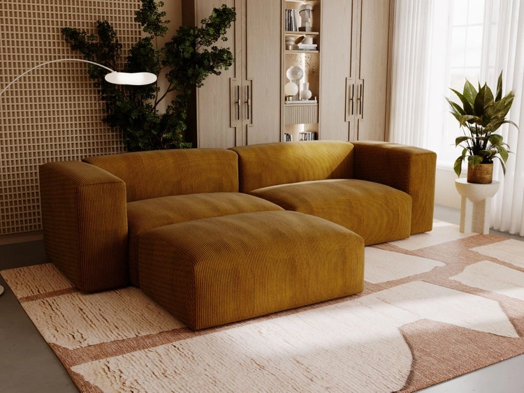 Ecksofa L-Form Links Moderne Cord Ecksofa Landi Honigfarben