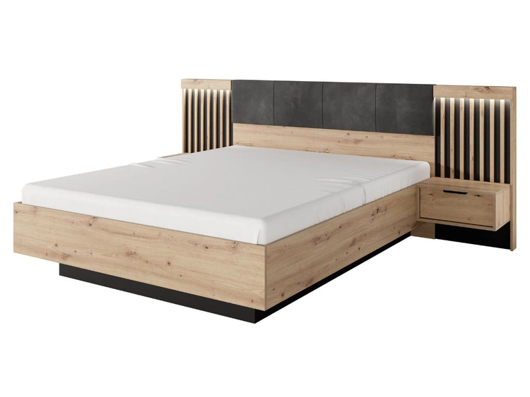 Holzbett mit Kopfteil 160x200 Turia Eiche Artisan, Anthrazit
