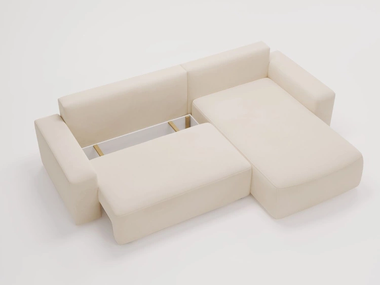 Ecksofa L-Form Rechts mit Schlaffunktion und Bettkasten Tazones Beige