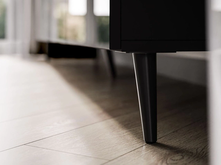 Wohnwand für das Wohnzimmer und LED-Beleuchtung auf Schwarzen Metallbeinen Noaé Schwarz Hochglanz