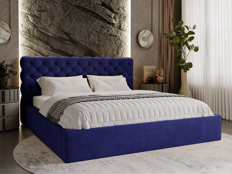 Polsterbett mit Bettkasten und Lattenrost 200x200 Apollo Blau