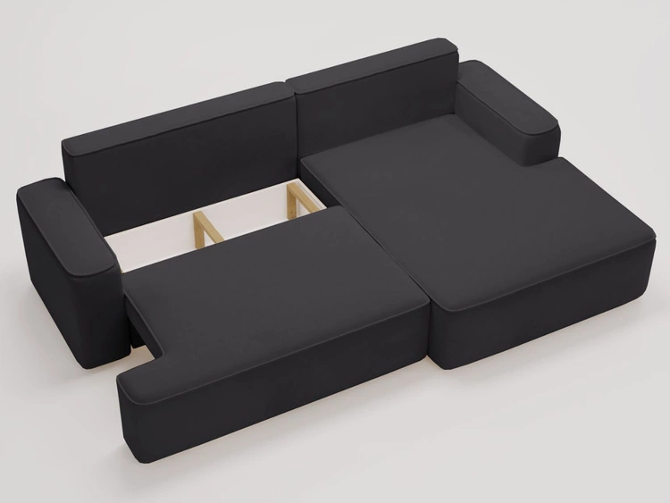 Ecksofa L-Form Rechts mit Schlaffunktion und Bettkasten California Schwarz