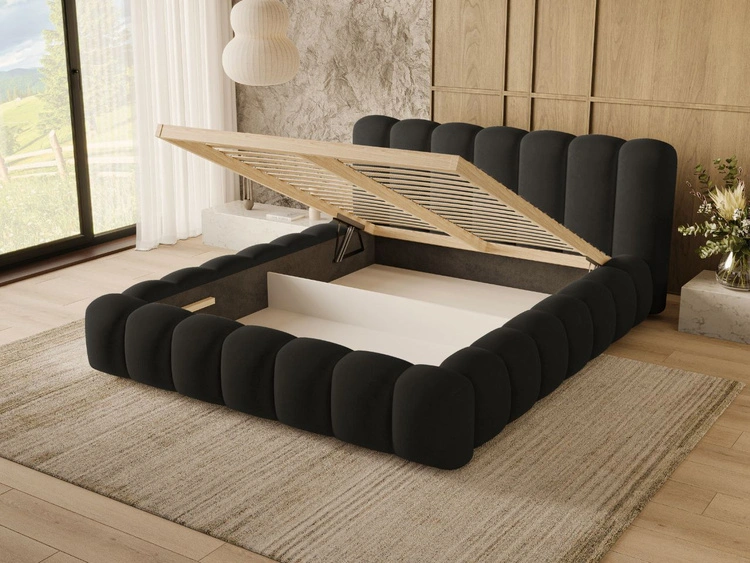 Polsterbett mit Bettkasten und Lattenrost 160x200 Averia Schwarz