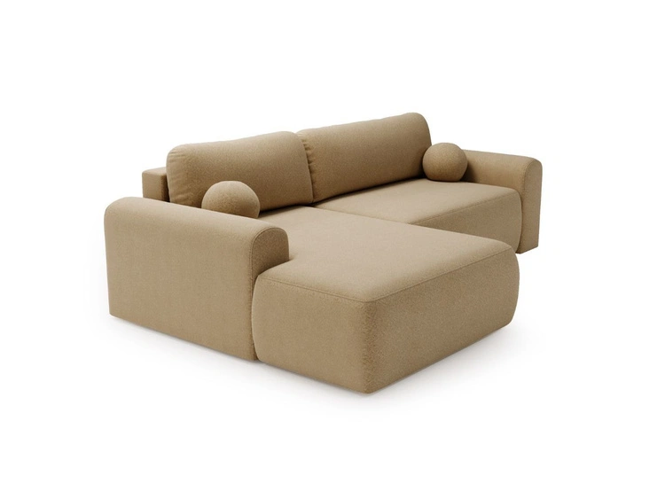 Ecksofa L-Form mit Schlaffunktion und Bettkasten Savana Links Bouclé-Stoff Hellbraun
