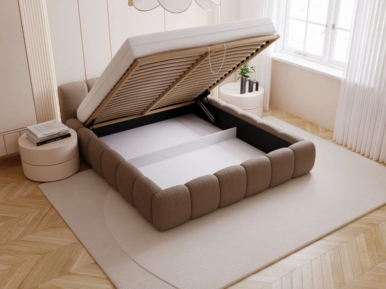 Polsterbett mit Bettkasten und Lattenrost 160x200 Cloud Low Bouclé-Stoff Braun