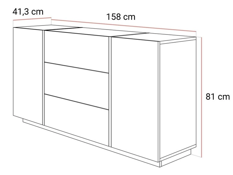 Zweitürige Kommode 158 cm mit drei Schubladen Lunelie Kaschmirglanz