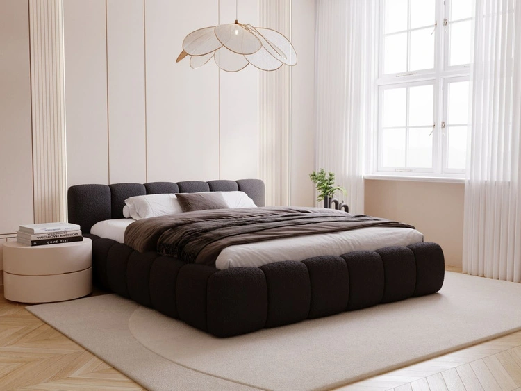 Polsterbett ohne Bettkasten mit Lattenrost 200x200 Cloud Low aus Bouclé-Stoff Schwarz