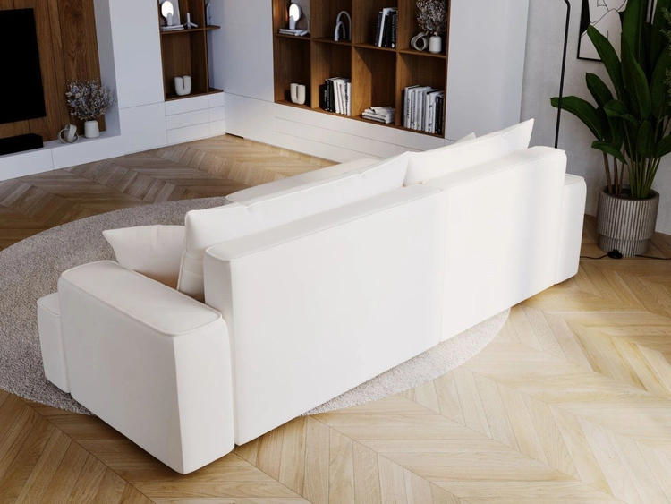 Ecksofa L-Form Links mit Schlaffunktion und Bettkasten California Creme