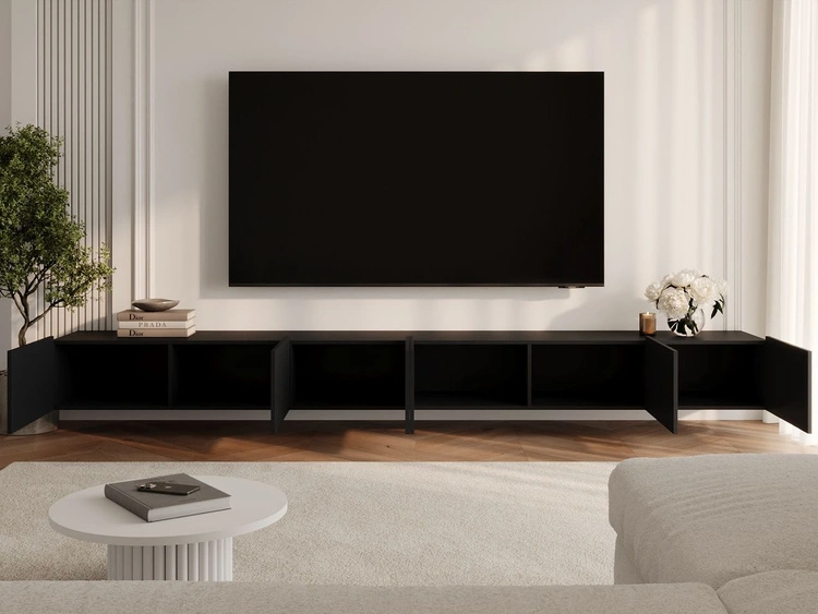TV-Lowboard mit Türen 300 cm Kioto Schwarz matt